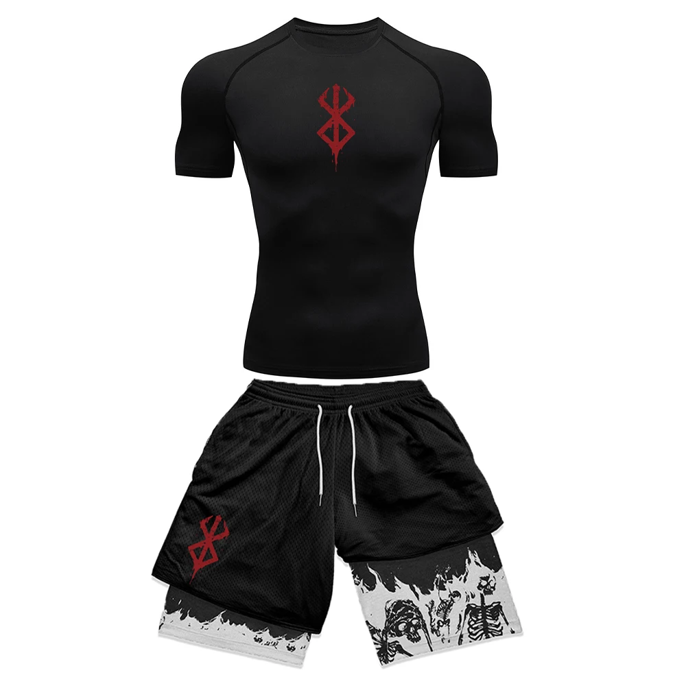 Compression Shorts Athletes - Anime 3D Baskılı erkek Sıkıştırma Seti