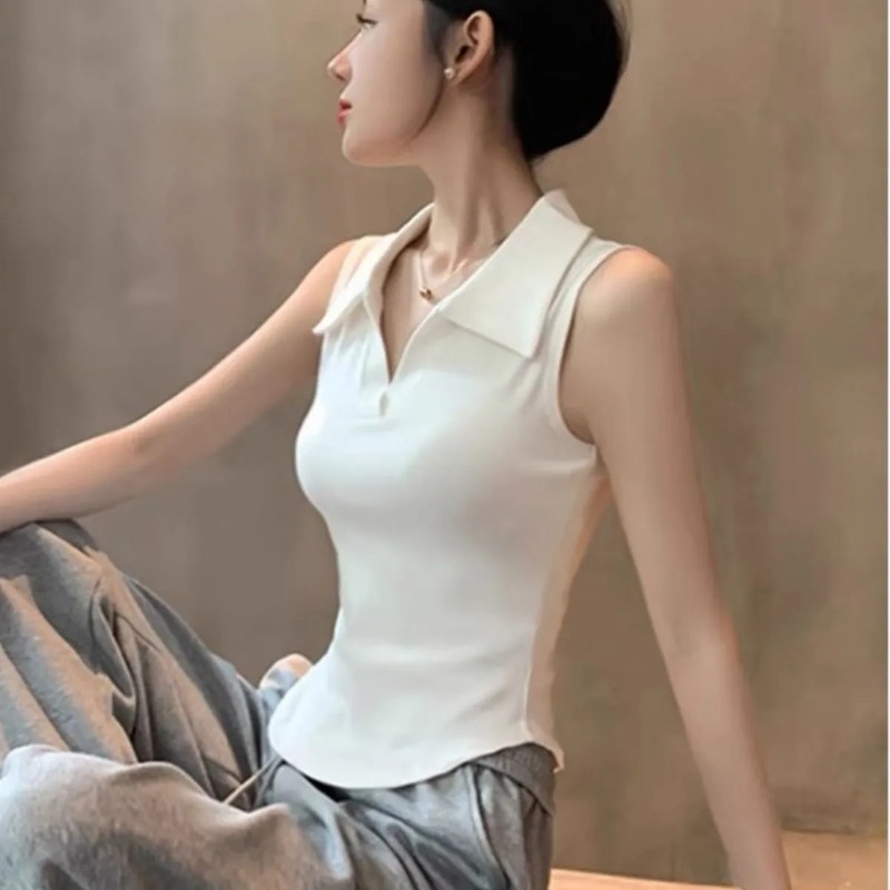 Kadın Beyaz Kolsuz Polo Yaka A - Tank Top Ribbed incelemesi ve fiyatı